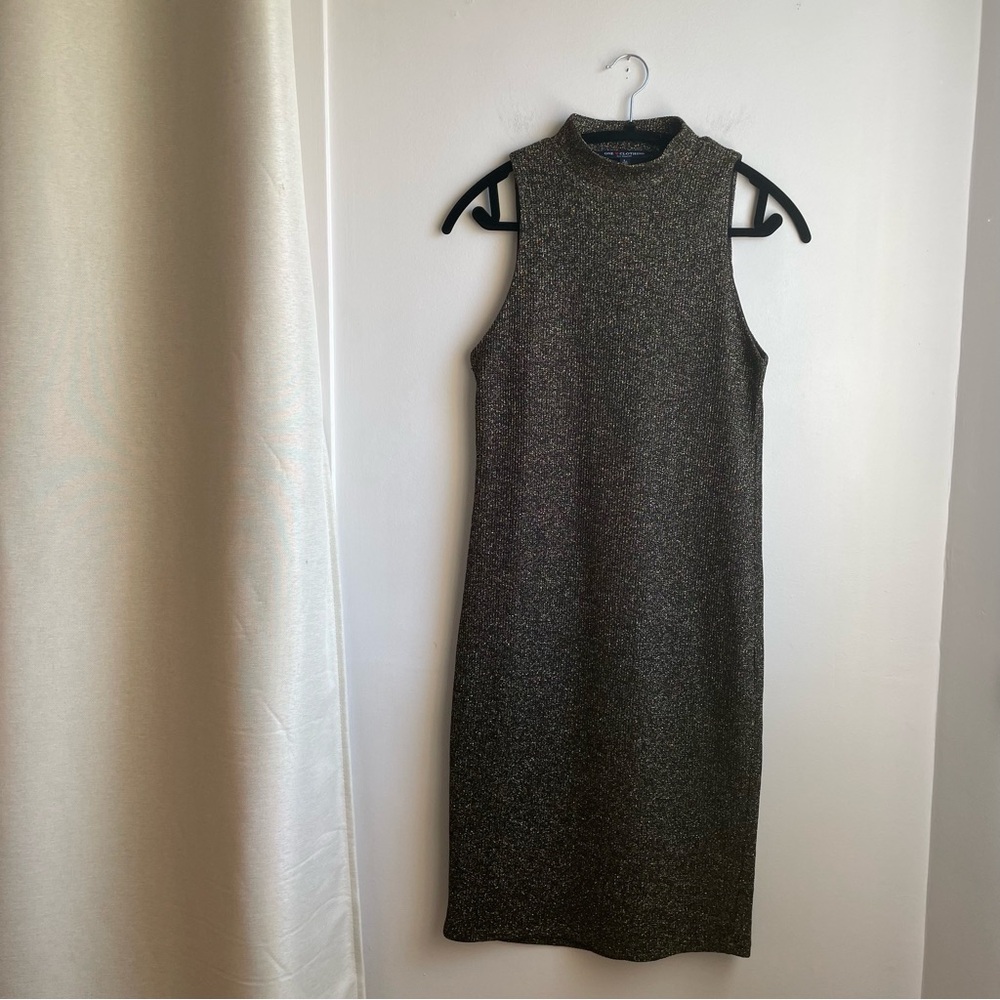 Black Midi Dress with Gold Metallic Shimmer-Size L